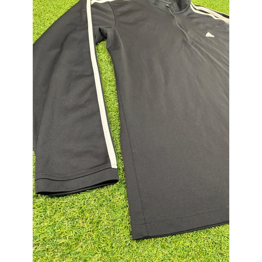 Adidas‎ Mens Quarter Zip Pullover Black White 3 Stripe Long Sleeve Shirt XL